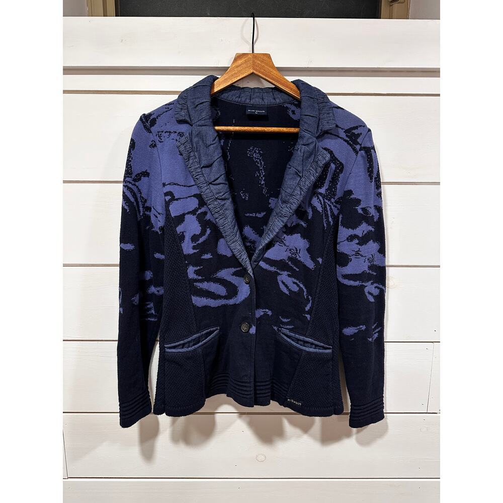 Vintage Blue Willi's Blazer Jacket Women's Navy Blue Sweater Collar Size M